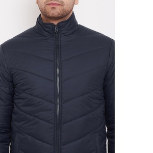 Veste matelassée bleu foncé pour homme, col montant, fermeture éclair sur le devant, coupe-vent, vêtement d'hiver décontracté, couleur unie, coupe classique - Product Image 2