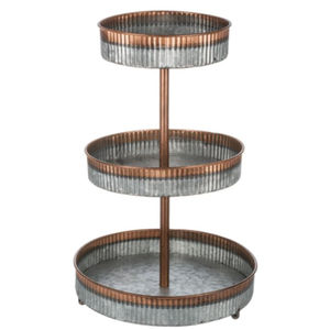 Soporte rústico de 3 niveles para pasteles, de metal galvanizado, bandeja duradera de hierro con asa de anillo dorado para postres de bodas y fiestas. - Product Image 1