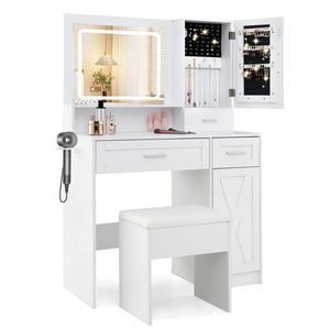 <b>Makeup</b> <b>Vanity</b> Desk with Mirror and Lights Dressing Table and Stool Set - Product Image 3