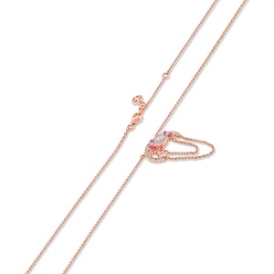 สร้อยคอเพชรทรงรัศมีประดับดอกไม้พร้อมดีไซน์ใบไม้สีชมพูและจี้ห้อยแบบเรียงซ้อน - Product Image 3