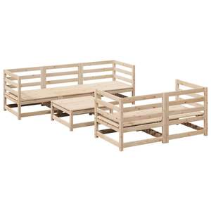 Ensemble de canapés de jardin modulaires moyens en pin naturel, meubles d'extérieur durables en bois massif - Product Image 2