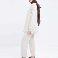 Ensemble de sport décontracté musulman pour femme, haut long, pantalon et hijab à capuche boutonné, en tricot respirant, couleur unie, style modeste islamique