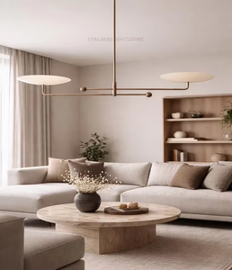 Mid Century Modern Linear Adjustable Height LED Chandelier Antique Brass Double Disc Ceiling <b>Light</b> Minimalist 2 <b>Light</b> Warm White - Product Image 3