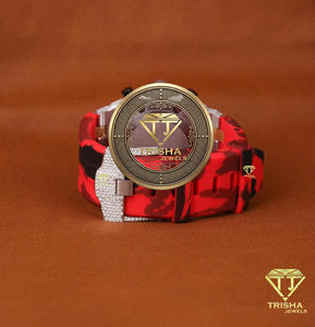 High End Luxury Men’s Watch With <b>Chronograph</b> Dial Gold Tone Case Red Strap Sparkling Detail Fashion Wristwatch For Wholesale - Product Image 2