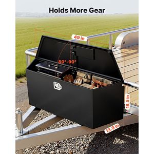 Cassetta Portautensili in Acciaio per Rimorchio, Robusta, 124,5 cm x 35,3 cm x 47,5 cm, Nuovo Organizer per Gancio di Traino con Chiavi e Serratura, Multiuso - Product Image 2
