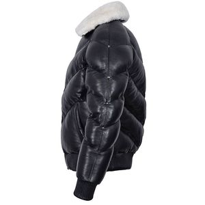 Black Leather <b>Puffer</b> <b>Jacket</b> <b>White</b> Crew Neck Spring Warm Streetwear Zipper Unisex Stylish Quilted <b>Jacket</b> - Product Image 3