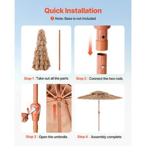 Ombrellone da Patio in Paglia Sintetica Stile Tiki da 2,7 m con Inclinazione, Parasole da Spiaggia a 2 Livelli Stile Hawaiano, Paglia Sintetica PP, 8 Stecche in Metallo, Colore Grigio - Product Image 6