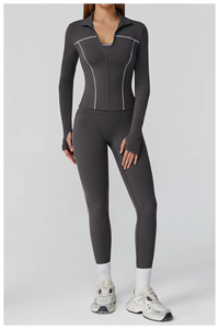 Conjunto de Yoga para Mujer con Bloques de Color y Cremallera, Traje Deportivo Casual Ajustado, Ropa de Fitness Personalizable - Product Image 4
