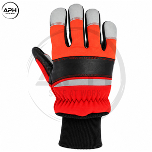 Gants de travail en cuir à doigts complets avec manchette extensible réglable, service OEM ODM personnalisé, rouge, gris, noir, pour tronçonneuse - Product Image 4