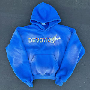 Sweat à capuche personnalisé en molleton 100% coton, délavé à l'acide, avec strass, écologique, épais pour l'hiver, marque privée, logo et couleur personnalisés - Product Image 1