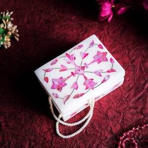 Elegant Square Jewelry <b>Box</b> With <b>Floral</b> Pattern Printed Design Pearl Handle For <b>Storage</b> - Product Image 1