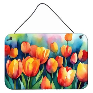 Nouveau multicolore aquarelle tulipes tenture murale en aluminium métal signe pour cuisine Bar salle de bain décor à la maison 8HX12W - Product Image 1