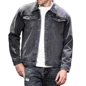 Veste en jean délavé pour homme, noire unie, col rabattu, manches classiques, style décontracté automne, simple boutonnage - Product Image 1