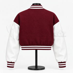Women Burgundy White Varsity Jacket Custom Embroidery Letterman Bomber Jacket College Style Streetwear - Product Image 2