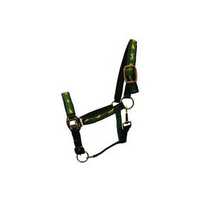 Leather Horse Halter With Red Patterned Design And Brass Hardware For <b>Equestrian</b> Use - Product Image 3