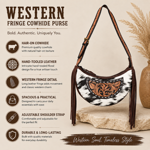 Handcrafted Hair On Cowhide Leather Western Shoulder Bag Tooled Leather Hobo <b>Purse</b> Fringe Handbag Adjustable Strap Everyday - Product Image 5