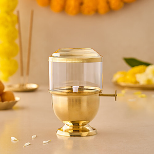 Lámpara de aceite tradicional de latón Akhand Jyot Diya con vidrio de borosilicato, lámpara decorativa de latón Puja Diya para el templo o sala de oración. - Product Image 1
