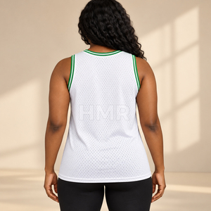 HMR Sorority Sisterhood White <b>Green</b> <b>Mesh</b> Basketball Jersey Tank <b>Top</b> Round Neck Sleeveless Breathable Regular Fit - Product Image 4