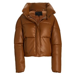 Abrigo de piel sintética personalizado, chaqueta acolchada de cuero con cuello levantado de gran tamaño marrón cálido 2026 - Product Image 4