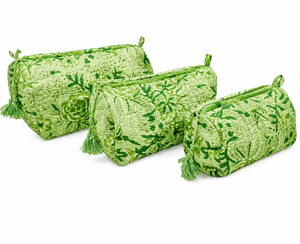 Ensemble de trousses de toilette matelassées écologiques à motif floral menthe avec fermeture éclair et motif à pois – Organisateur de cosmétiques pour cadeau de mariée – Frais et charmant - Product Image 3