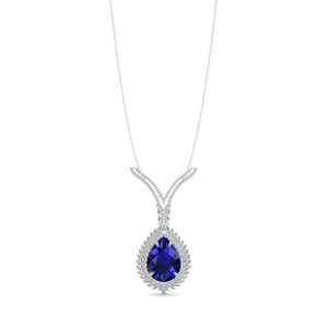 REYES Wholesale Price Pear Cut Blue Sapphire Gemstone Necklace in 14K <b>Solid</b> <b>Gold</b> GRA Certified Moissanite Fine Jewelry For Women - Product Image 5
