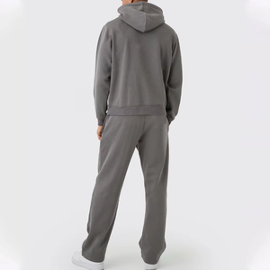 Men's Gray Hooded <b>Tracksuit</b> Full Length Solid Color Cotton Casual Wear Autumn Regular Fit Side Pockets Elastic Waist - Product Image 2