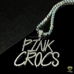 Collar con colgante de letra personalizado 'Pink' con incrustaciones de moissanita, cadena de tenis, joyería Hip Hop - Product Image 2