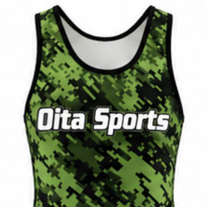 Combinaison de lutte sublimée camouflage vert pour hommes, en polyester, sans manches, uniforme sportif athlétique, tenue d'entraînement pour les matchs de lutte - Product Image 4