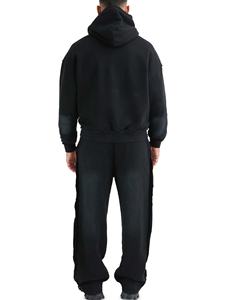 ชุดเซ็ตแทรคสูทผู้ชายไซส์ใหญ่ 2 ชิ้น กางเกงขาบานทรงสแตก ลุควินเทจ ย้อมสีเอซิด แต่งขาดๆ แบบมีฮู้ด สำหรับฤดูหนาว - Product Image 2