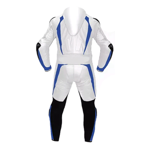 Men's Full Sleeve Leather Motorcycle Racing <b>Suit</b> <b>White</b> Blue Black Color Blocked Windproof All Seasons Adult Wear - Product Image 2
