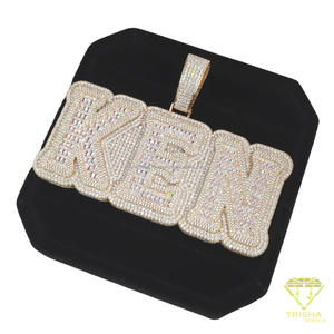 Colgante de Plata de Ley 925 con Nombre Personalizado VVS Moissanite, Letra Inicial con Incrustaciones de Diamantes, Joyería Hip Hop - Product Image 3
