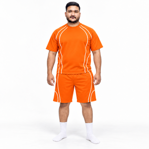 Conjunto de Pantalones Cortos y Camiseta para Hombre, Diseño con Ribete en Contraste, Corte Holgado, Ropa Deportiva Casual de Verano, Etiqueta Personalizada, Venta al Por Mayor OEM, Directo de Fábrica - Product Image 1