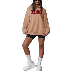 Sweat-shirt en coton surdimensionné pour femme avec logo imprimé sur le devant, col rabattu, manches longues, vêtements d'automne, essentiels du sport - Product Image 1