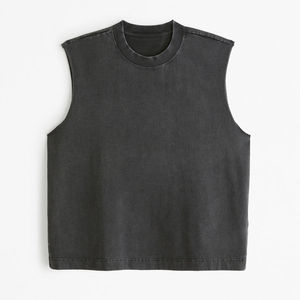 Camiseta sin mangas negra lavada para hombre, cuello redondo, ajuste regular, top de punto, estilo urbano, camiseta lisa de Shahas International - Product Image 6