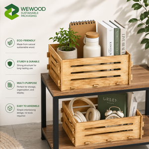 Eco-Friendly Stackable Interlocking Wooden <b>Storage</b> Crate Organizer <b>Box</b> for Home Office <b>Kitchen</b> and Retail Display - Product Image 2