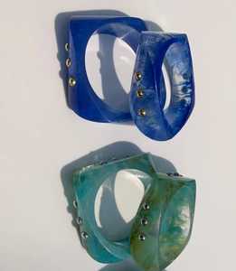 SAMI HANDICRAFTS Vintage Acrylic <b>Resin</b> Bangle Set Ball Wide Cuff Bracelets Imitation Pearl Jade Unisex Gift Jewelry - Product Image 4
