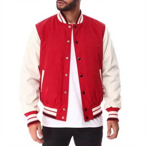 Veste universitaire rouge pour homme, manches blanches, col montant, coupe classique, style preppy, été, imperméable, doublure 100% laine, fermeture éclair - Product Image 1