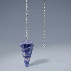 Pendule en cristal de sodalite naturelle pour l'équilibrage des chakras, avec chaîne argentée, pierre précieuse bleue facettée, pour la radiesthésie, Thanksgiving, la remise des diplômes - Product Image 2