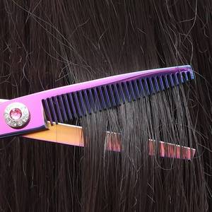 Ciseaux à effiler en acier inoxydable, 28 dents, manche long, pour droitiers, légers, réutilisables, pour couper les cheveux, rose - Product Image 2