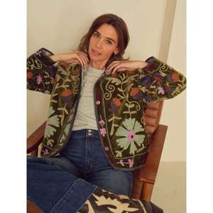 Chaqueta larga Suzani tejida a mano y transpirable para mujer, estilo bohemio, gitano, verde, para invierno. - Product Image 3