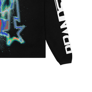 <b>Men's</b> Oversized Long Sleeve T-Shirt <b>Black</b> Digital Print Logo Back Streetwear Knitted Cotton O-Neck - Product Image 2