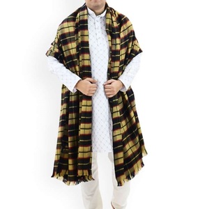 <b>Men's</b> Long Wool Shawl Solid <b>Black</b> With Gold Trim Winter Warm Woolen Cashmere Blanket Jacquard Afghani Shawl <b>Scarf</b> For Daily Wear - Product Image 5