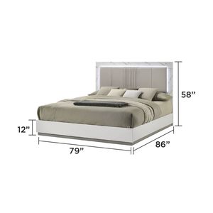 Letto matrimoniale color nebbia con finitura in marmo e laccato bicolore lucido con illuminazione a LED-fondina testiera imbottita CA magazzino inventario - Product Image 2