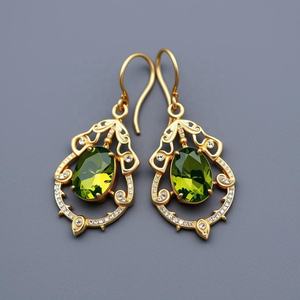 High Quality 5 Inch <b>Green</b> Hydro Oval 10×12mm Drop Earrings | 925 Sterling Silver with 18K Gold Plating Handmade Gift for Her - Product Image 1