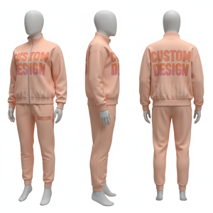 Custom Design <b>Pink</b> <b>Tracksuit</b> <b>Set</b> Unisex Full Zipper Sweatshirt Joggers Casual Autumn Wear 100 Polyester Breathable Regular Fit - Product Image 1
