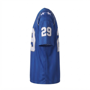 Custom Men's Football Jersey Blue White Gold Striped 100% Polyester Mesh V-neck Plus Size <b>Athletic</b> Sports Top Number 29 Team - Product Image 2