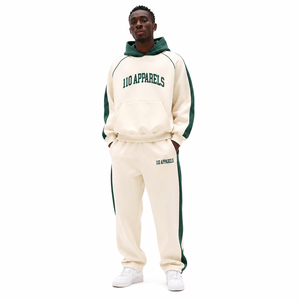 Custom Logo Unisex Hooded <b>2</b> <b>1</b> Printed Tracksuit Set for Green 100% Polyester Casual <b>Sweatshirt</b> Joggers Full Sleeve Autumn Wear - Product Image 1