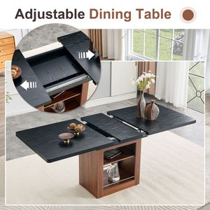 Set Moderno e Lussuoso di Tavolo da Pranzo Espandibile a 6 Pezzi con Sedie, Tavolo Allungabile 59-71 Pollici, Sedie in Tessuto Tecnologico 59-71 Pollici - Product Image 5