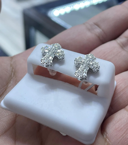 Pendientes de Cruz con Circonitas, Plata 925, Baño de Rodio, Corte Baguette, Engaste de Garras, Religiosos, Unisex, Uso Diario - Product Image 5