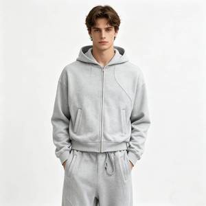 Ensemble de survêtement unisexe gris à capuche zippé en polaire respirante, manches longues, couleur unie, coupe décontractée - Product Image 4